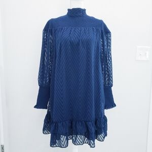 Walter Baker Navy Nessy Dress Smocked Long Sleeve Dress NWT